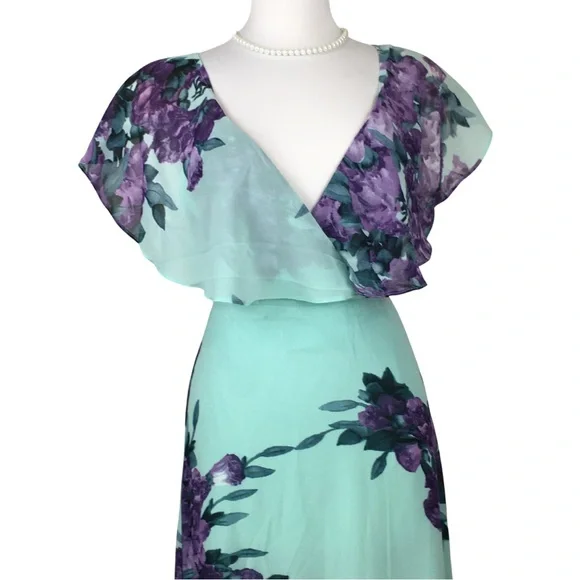 Luxxel Turquoise Lavender Fields Surplice Neckline Open Back Maxi Dress sz Small - Picture 9 of 16